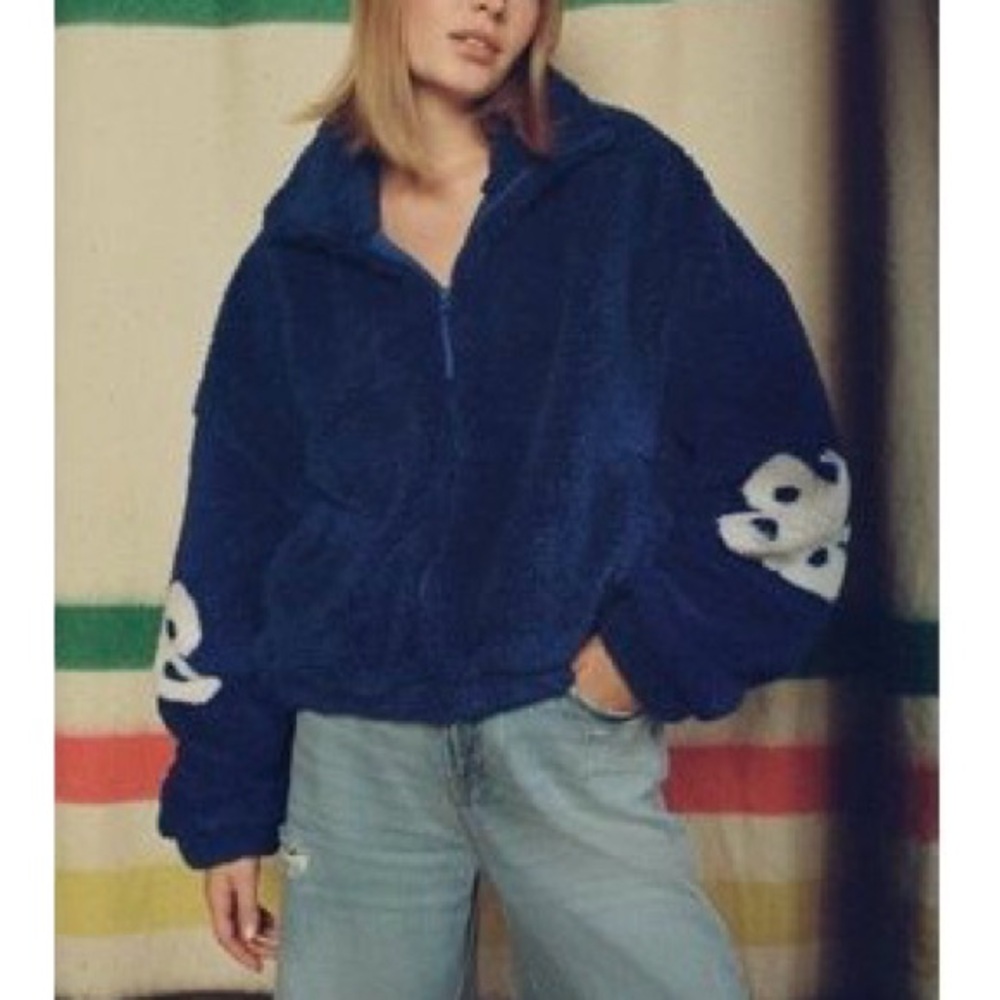Urban Outfitters Fuzzy Blue Zip Up With Butterfly Accent on Sleeves